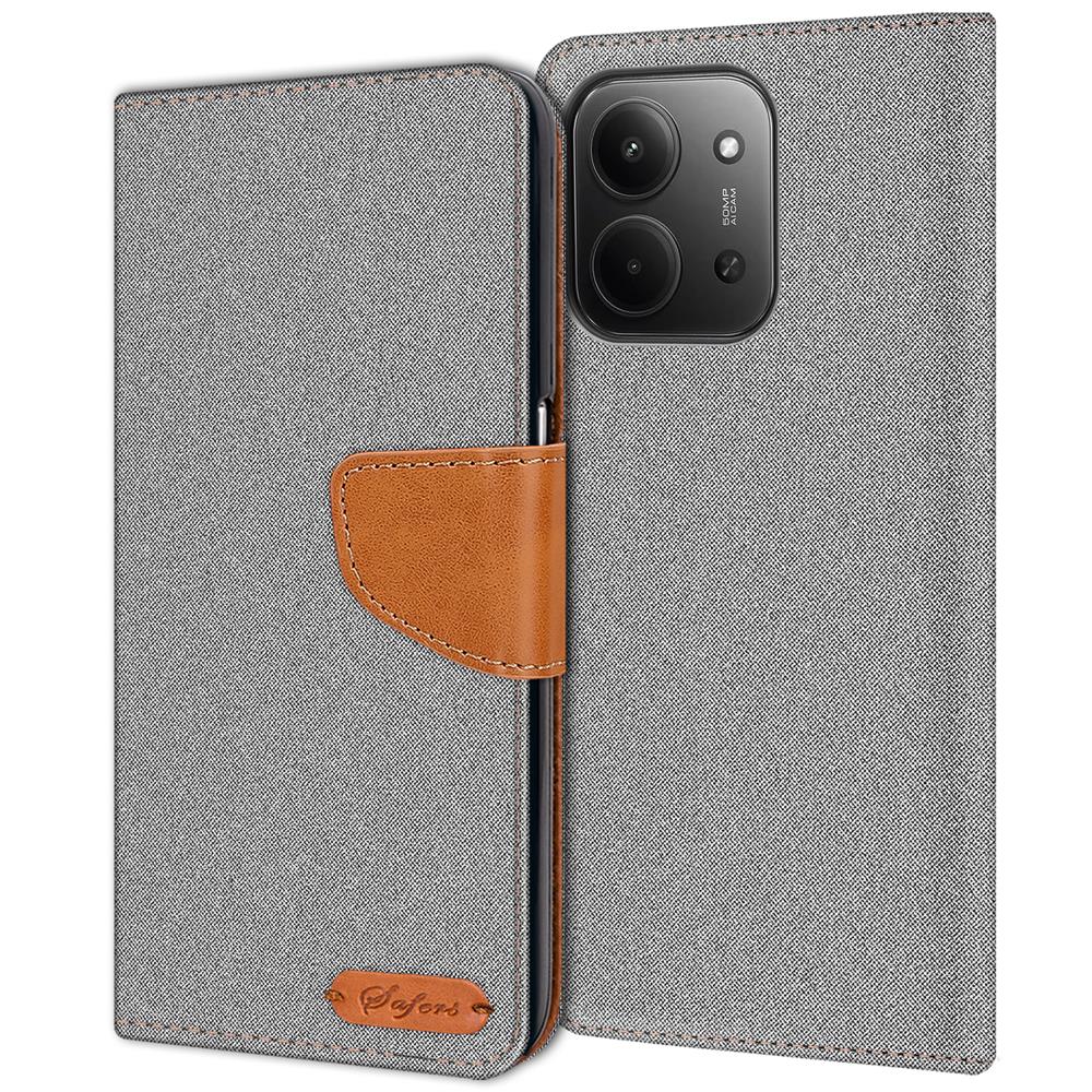 Textil Wallet für Xiaomi Redmi 15C in Grau