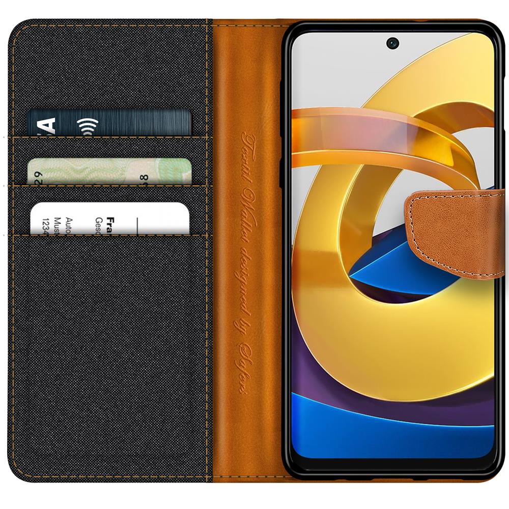 Textil Wallet für Xiaomi Poco X4 Pro 5G in Schwarz