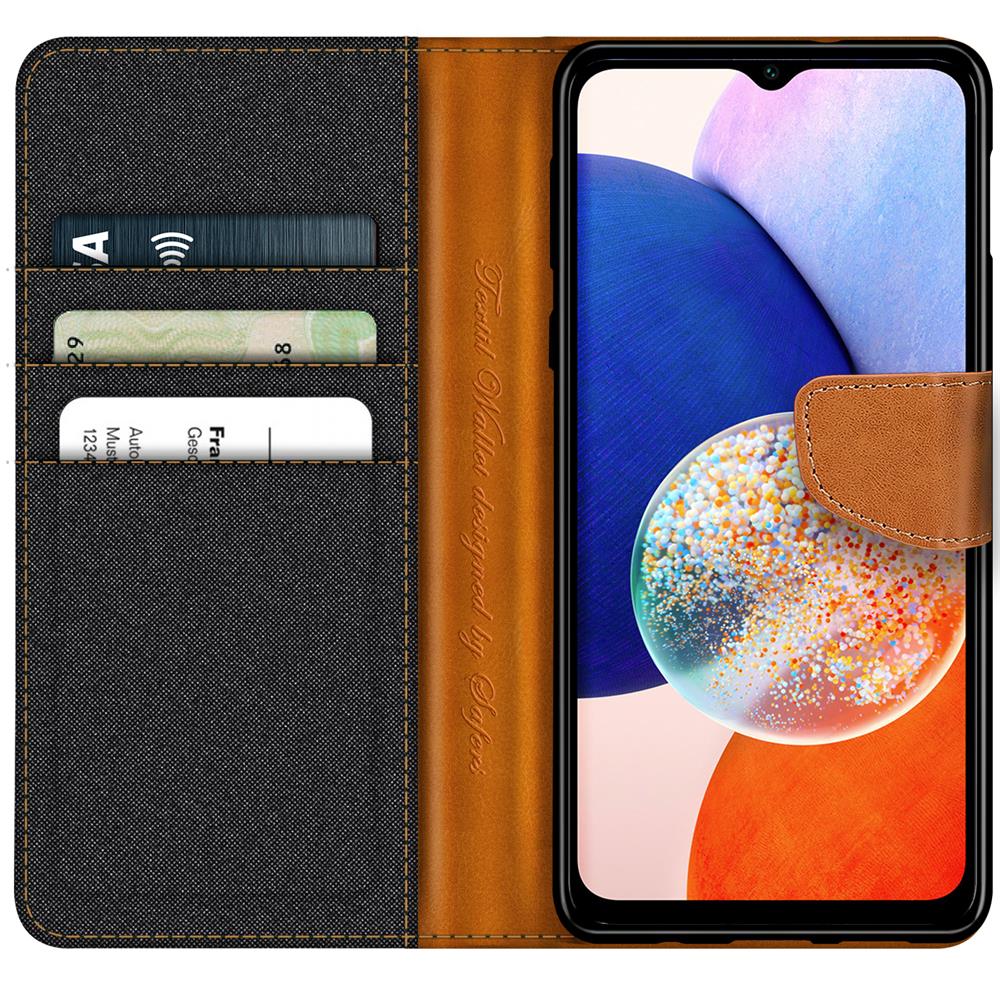 Textil Wallet für Samsung Galaxy A14 4G/5G in Schwarz