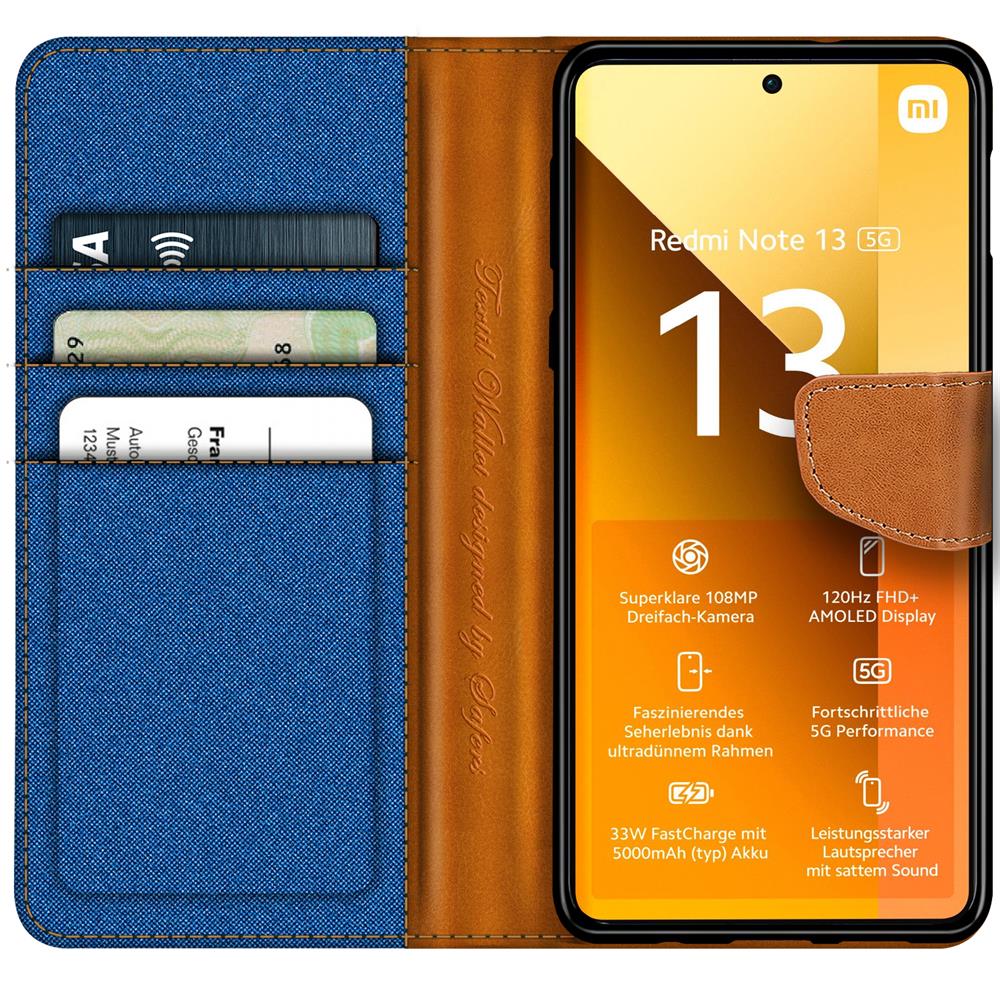 Textil Wallet für Xiaomi Redmi Note 13 5G in Blau