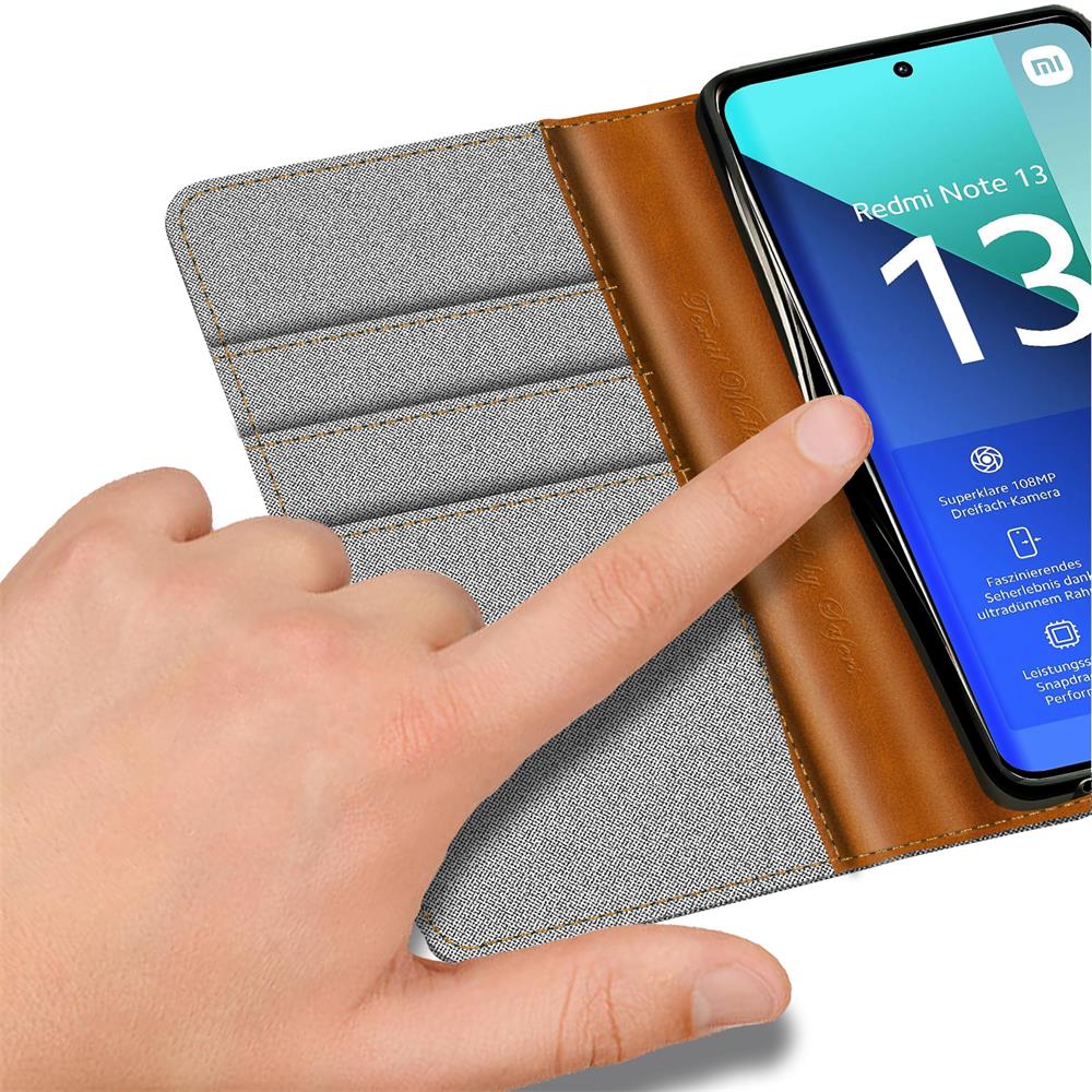 Textil Wallet für Xiaomi Redmi Note 13 (4G) in Grau