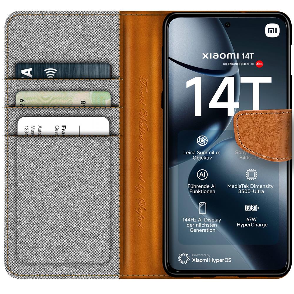 Textil Wallet für Xiaomi 14T in Grau