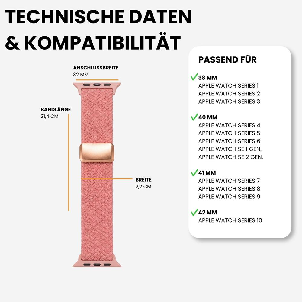 Loop Nylonarmband für Apple Watch 1-11/SE1-3 - 38/40/41/42mm in Knallrosa - Universal