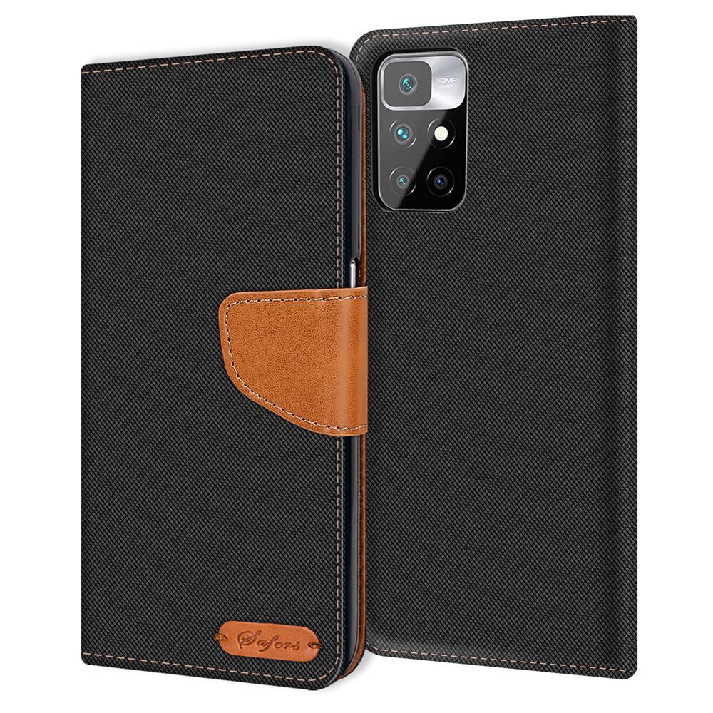 Textil Wallet für Xiaomi Redmi 10 in Schwarz