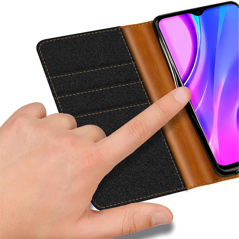 Textil Wallet für Xiaomi Redmi 9T in Schwarz