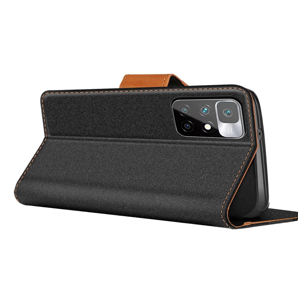 Textil Wallet für Xiaomi Redmi 10 in Schwarz