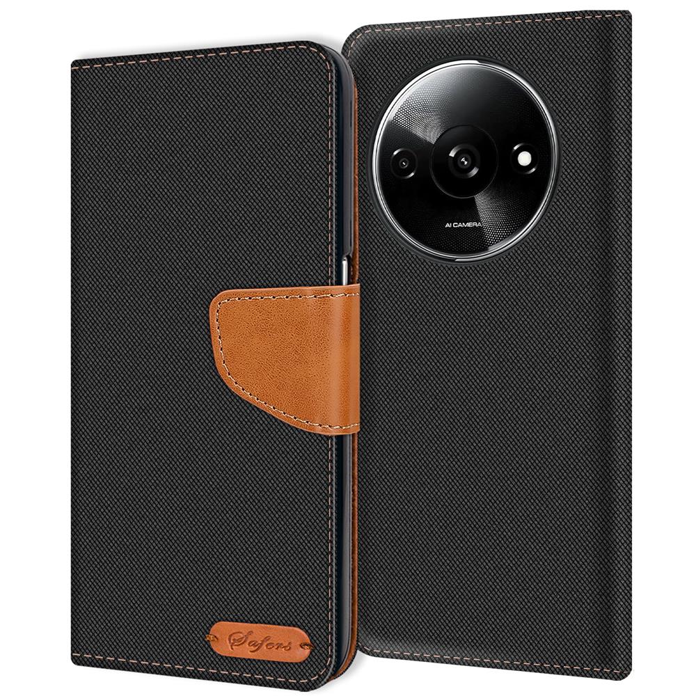 Textil Wallet für Xiaomi Redmi A3 in Schwarz