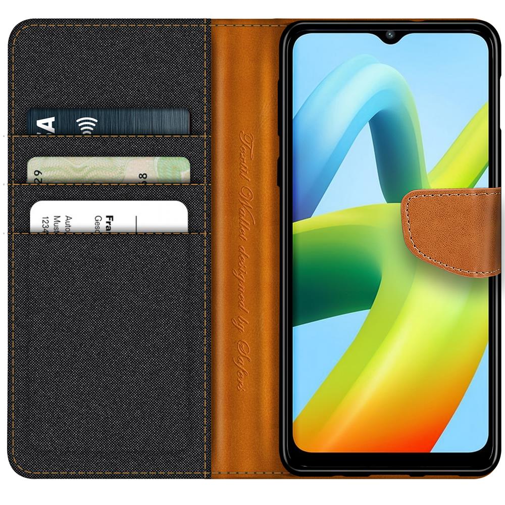Textil Wallet für Xiaomi Redmi A1 in Schwarz