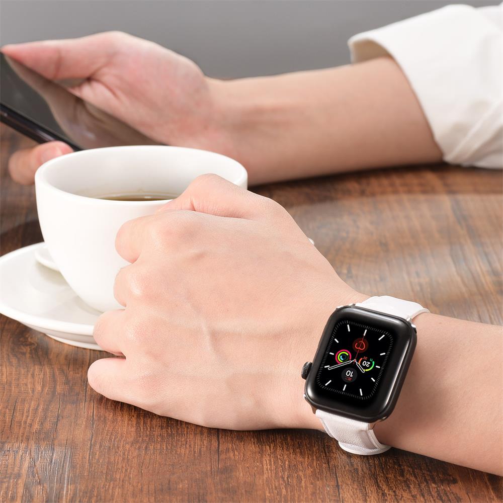 Fitnessarmband LEDER für Apple Watch 1-9 - 42/44/45 Gr. L in Weiss