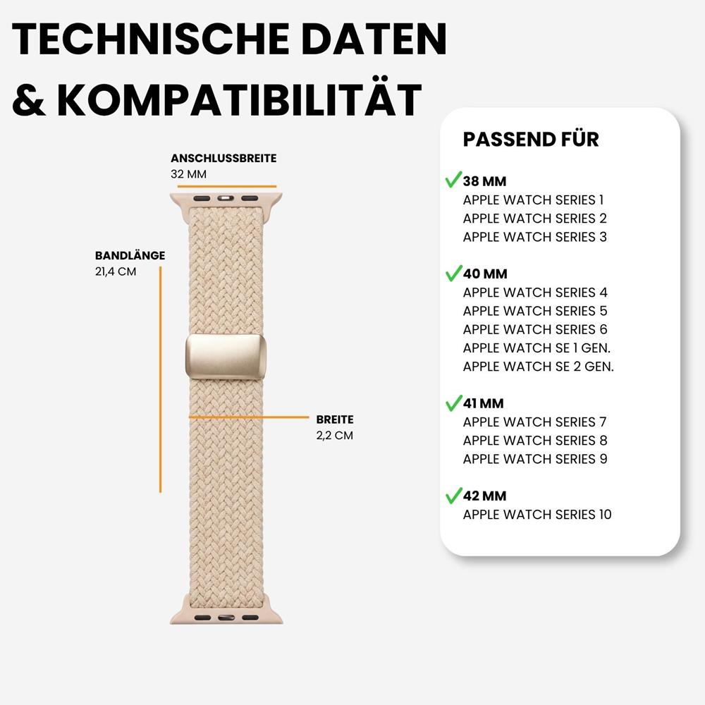Loop Nylonarmband für Apple Watch 1-11/SE1-3 - 38/40/41/42mm in Perlbeige - Universal