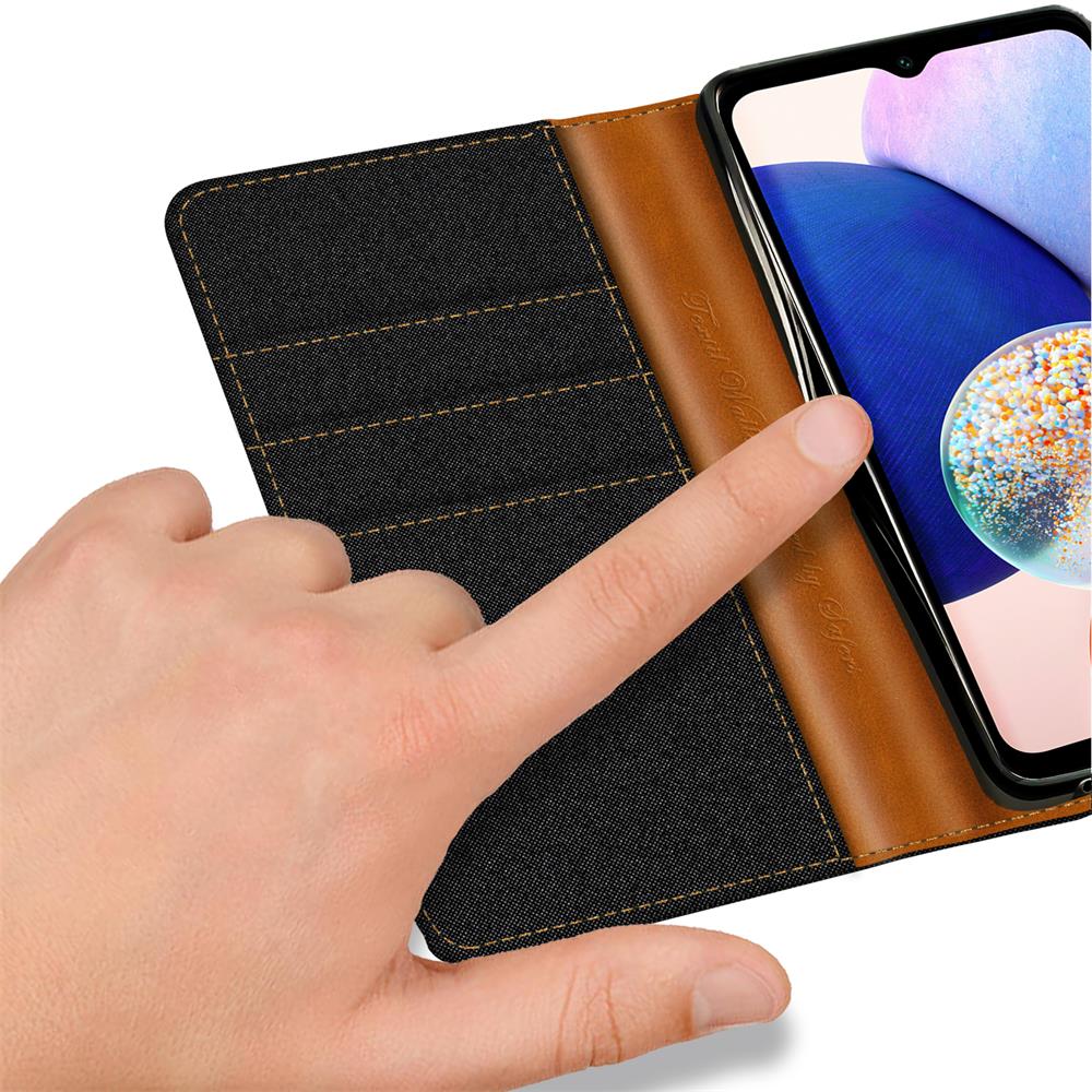 Textil Wallet für Samsung Galaxy A14 4G/5G in Schwarz