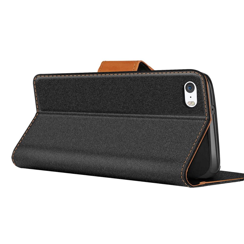 Textil Wallet für Apple iPhone 5 / 5S / SE in Schwarz