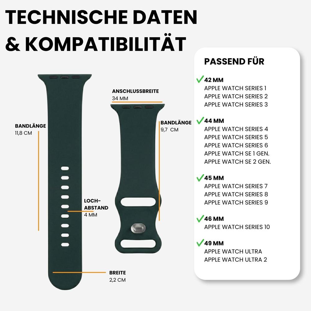Silikonarmband Butterfly Apple Watch 1-11/SE1-3/Ultra1-3 - 42/44/45/49mm in Tannengrün - Größe S