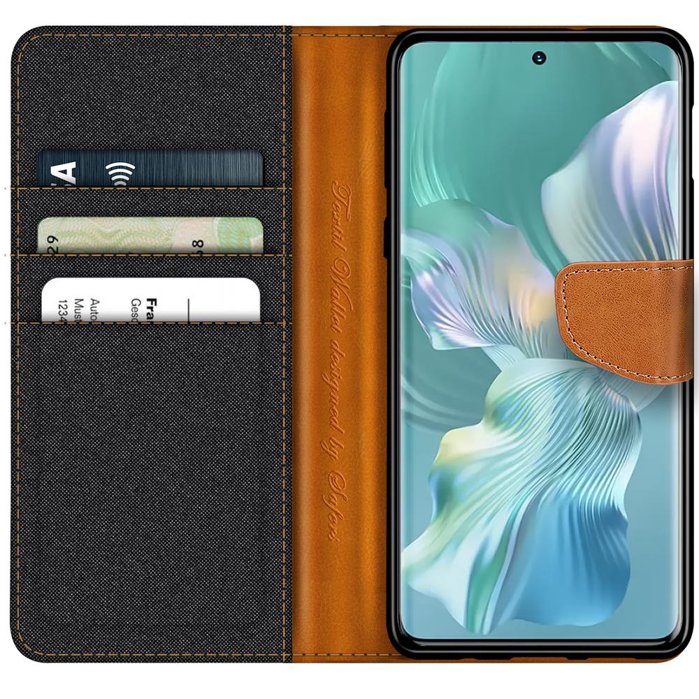 Textil Wallet für Honor 80 SE in Schwarz