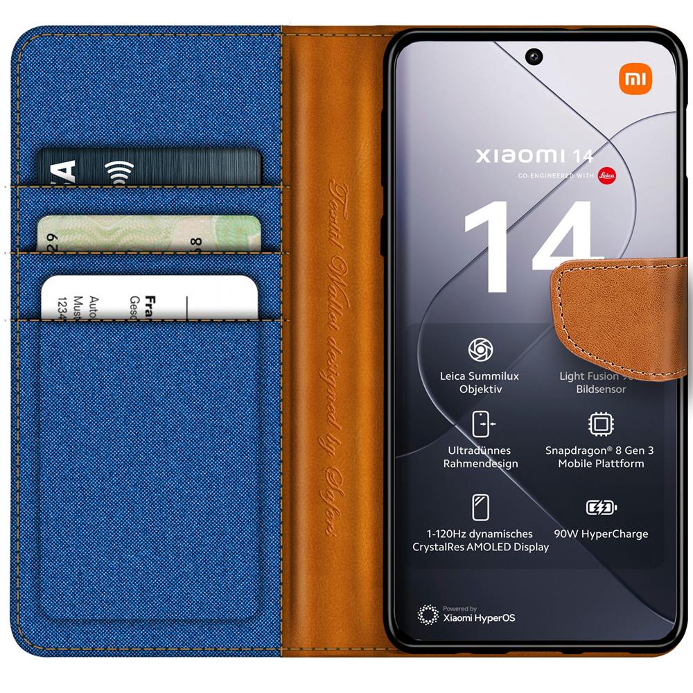 Textil Wallet für Xiaomi 14 Pro in Blau