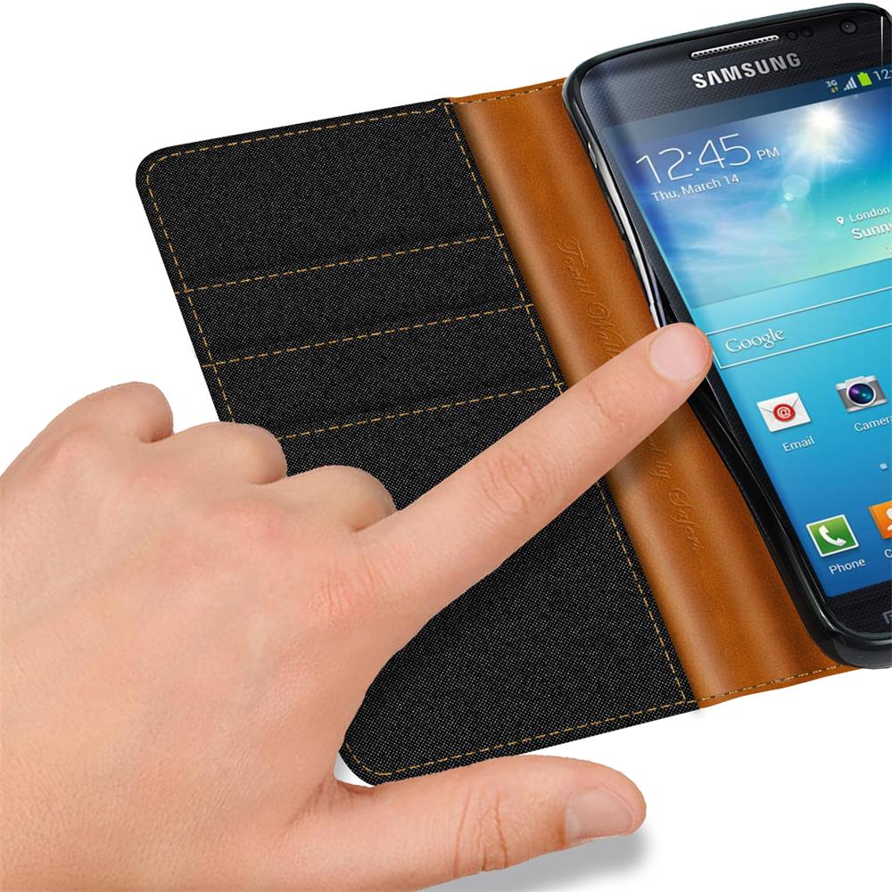 Textil Wallet für Samsung Galaxy S4 Mini in Schwarz
