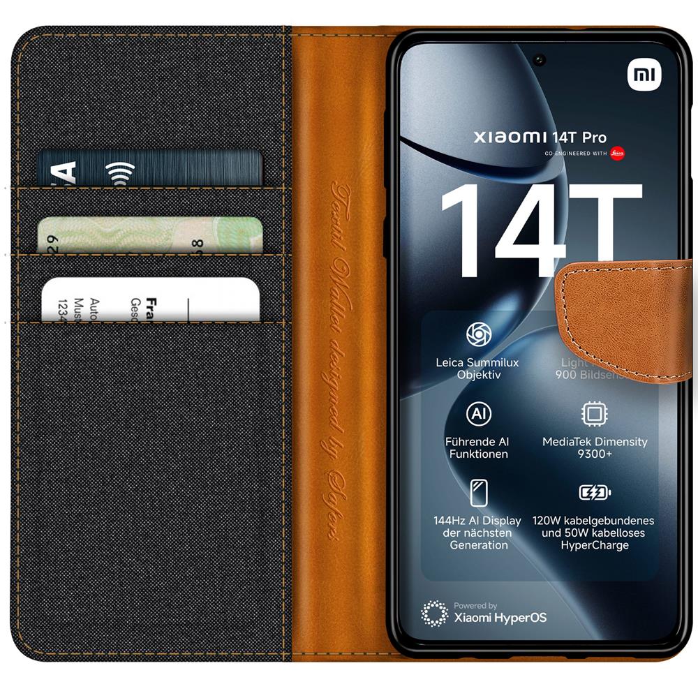 Textil Wallet für Xiaomi 14T Pro in Schwarz