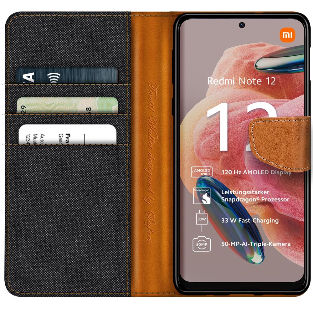 Textil Wallet für Xiaomi Redmi Note 12 (4G) in Schwarz