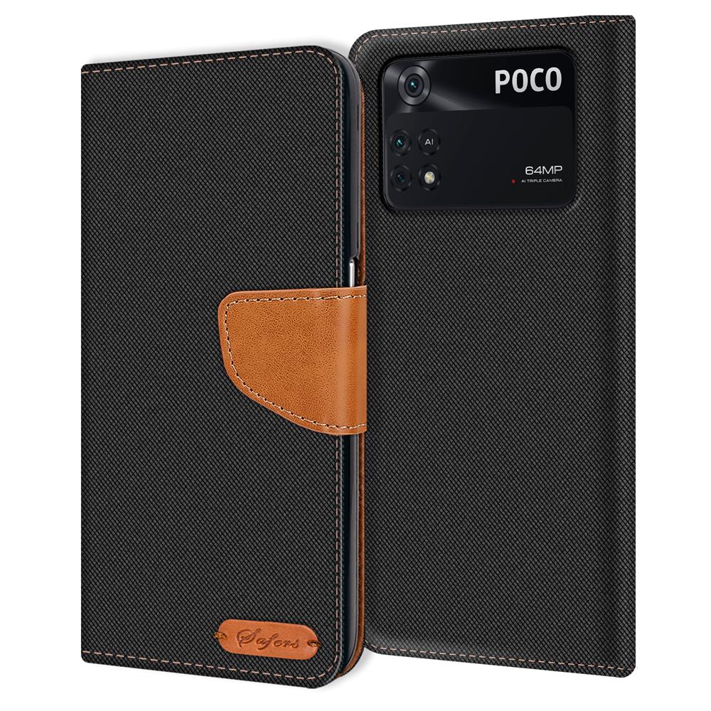 Textil Wallet für Xiaomi Poco X4 Pro 5G in Schwarz