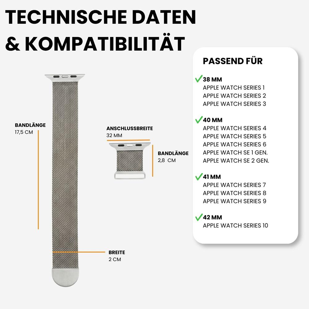 Milanese Edelstahlarmband Apple Watch 1-11/SE1-3 - 38/40/41/42mm in Champagner - Universal
