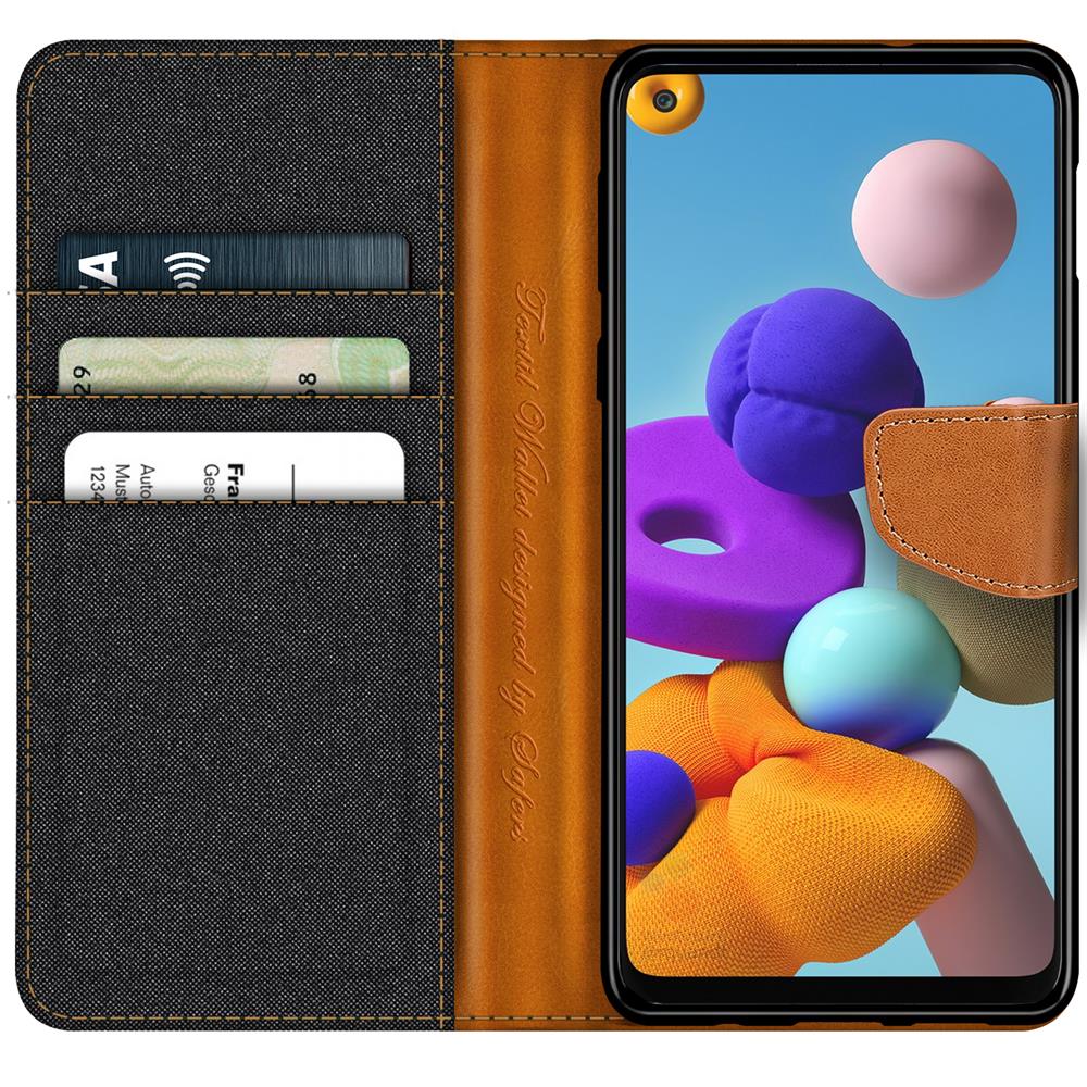 Textil Wallet für Samsung Galaxy A21s in Schwarz