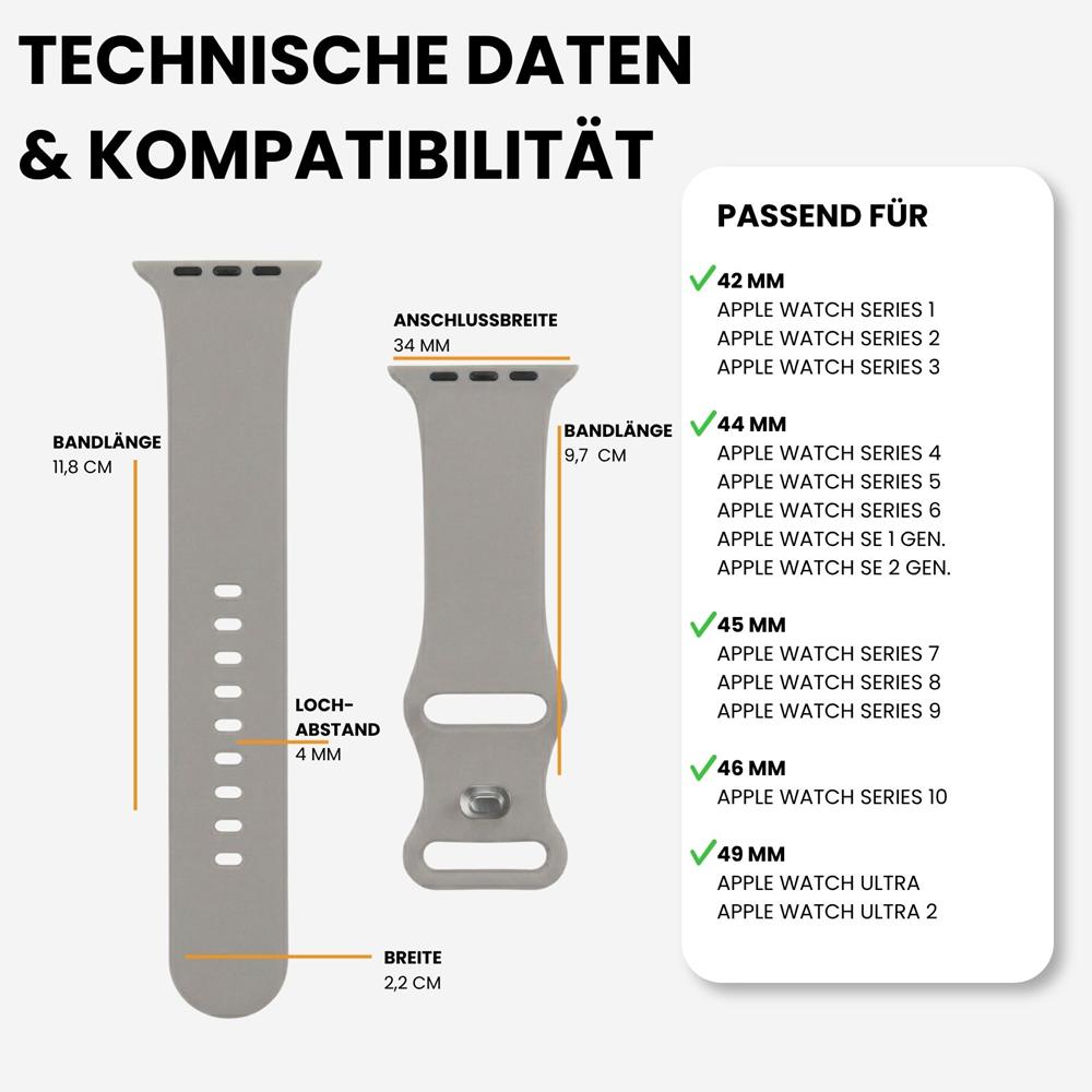 Silikonarmband Butterfly Apple Watch 1-11/SE1-3/Ultra1-3 - 42/44/45/49mm in Wolkengrau - Größe S