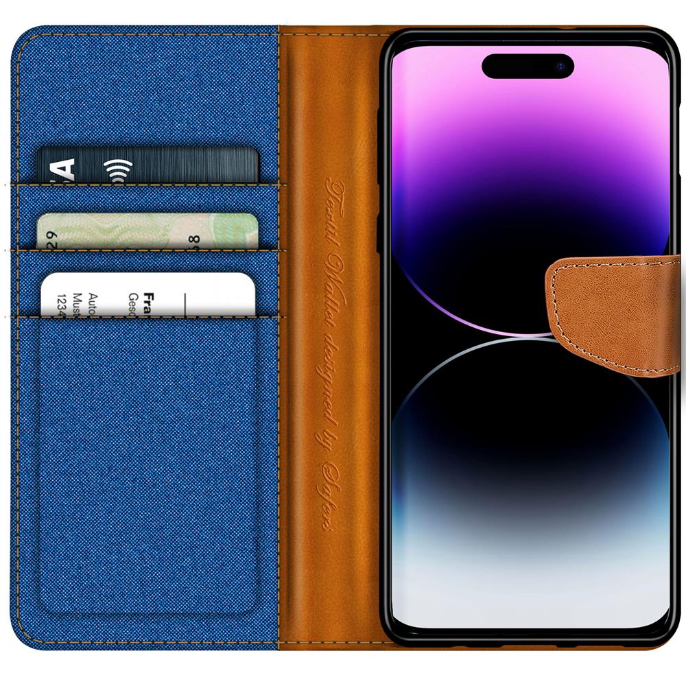 Textil Wallet für Apple iPhone 15 Pro Max in Blau