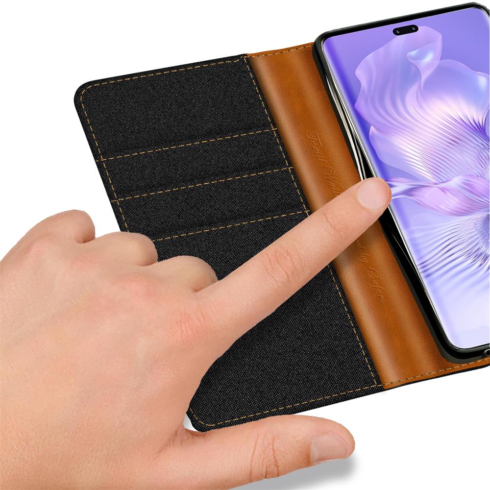 Textil Wallet für Honor 90 Lite in Schwarz