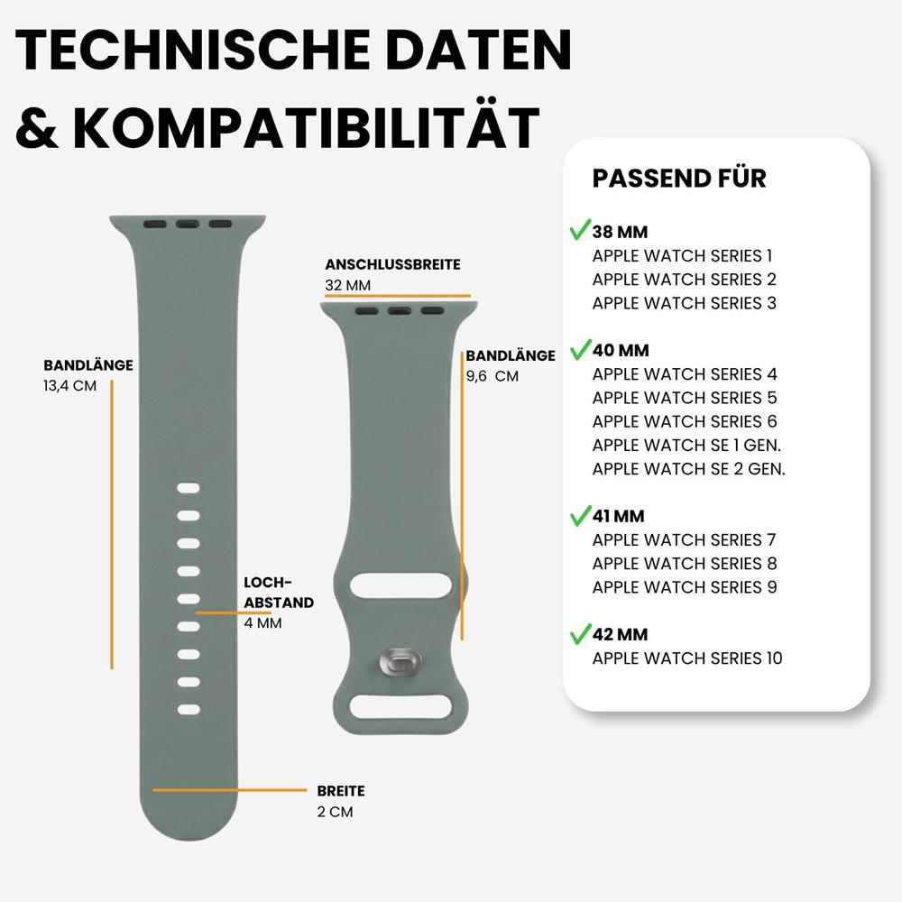 Silikonarmband Butterfly Apple Watch 1-11/SE1-3 - 38/40/41/42mm in Olivgrün - Größe L