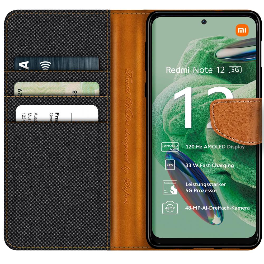 Textil Wallet für Xiaomi Redmi Note 12 5G in Schwarz