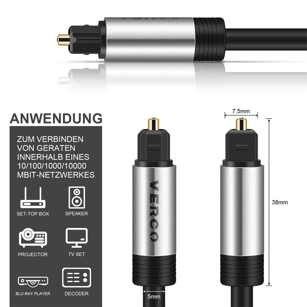 Toslink Kabel PVC - TLK-55W - 7.5M in Schwarz