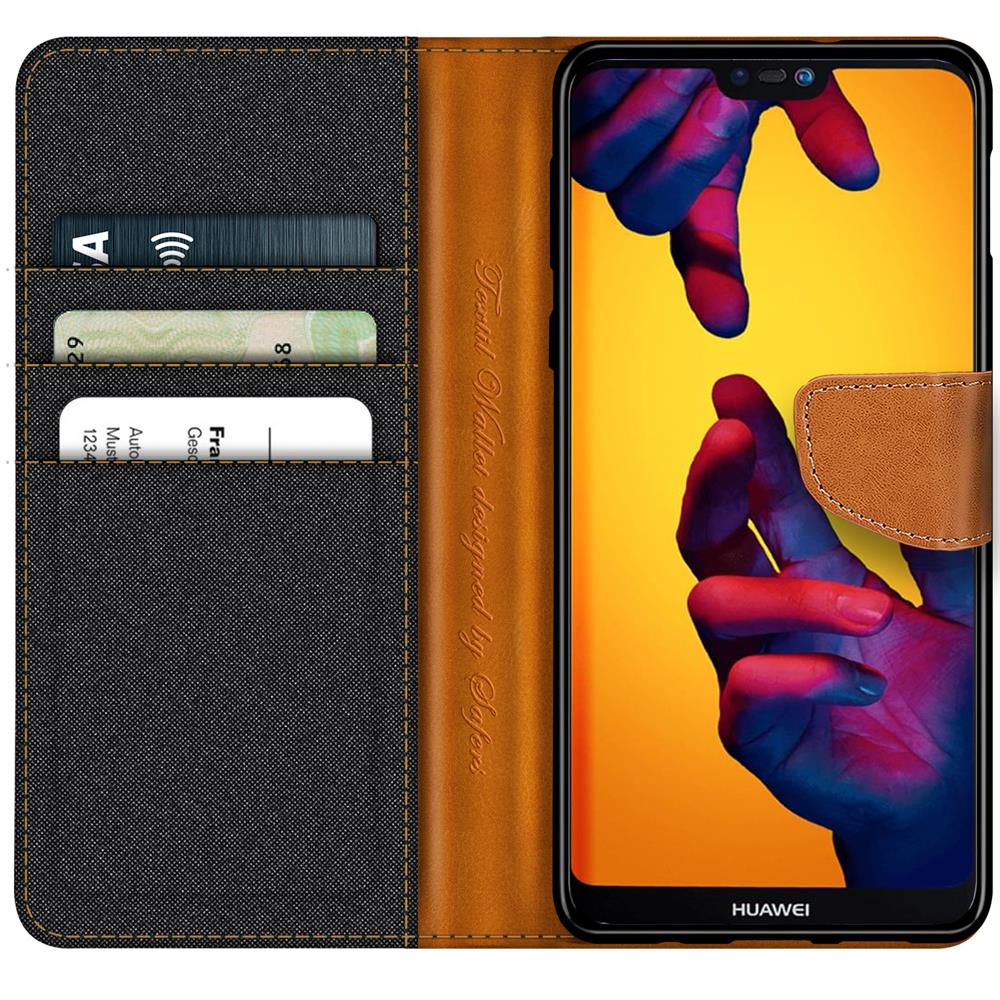 Textil Wallet für Huawei P20 Lite in Schwarz