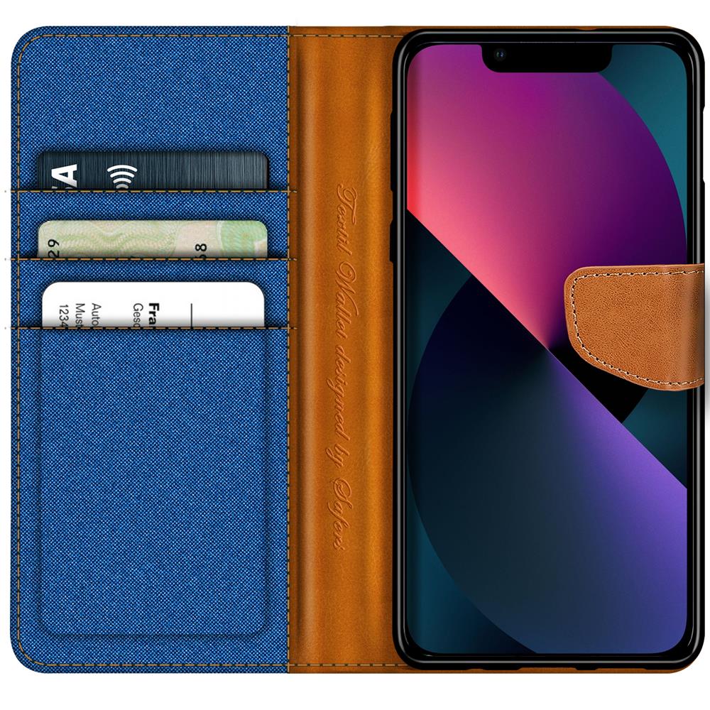 Textil Wallet für Apple iPhone 14 Plus in Blau