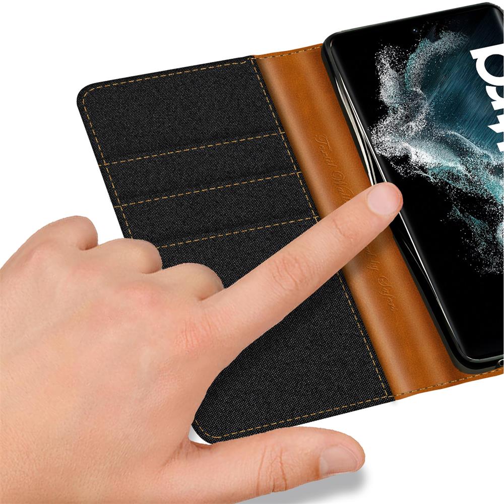 Textil Wallet für Samsung Galaxy S22 Ultra in Schwarz