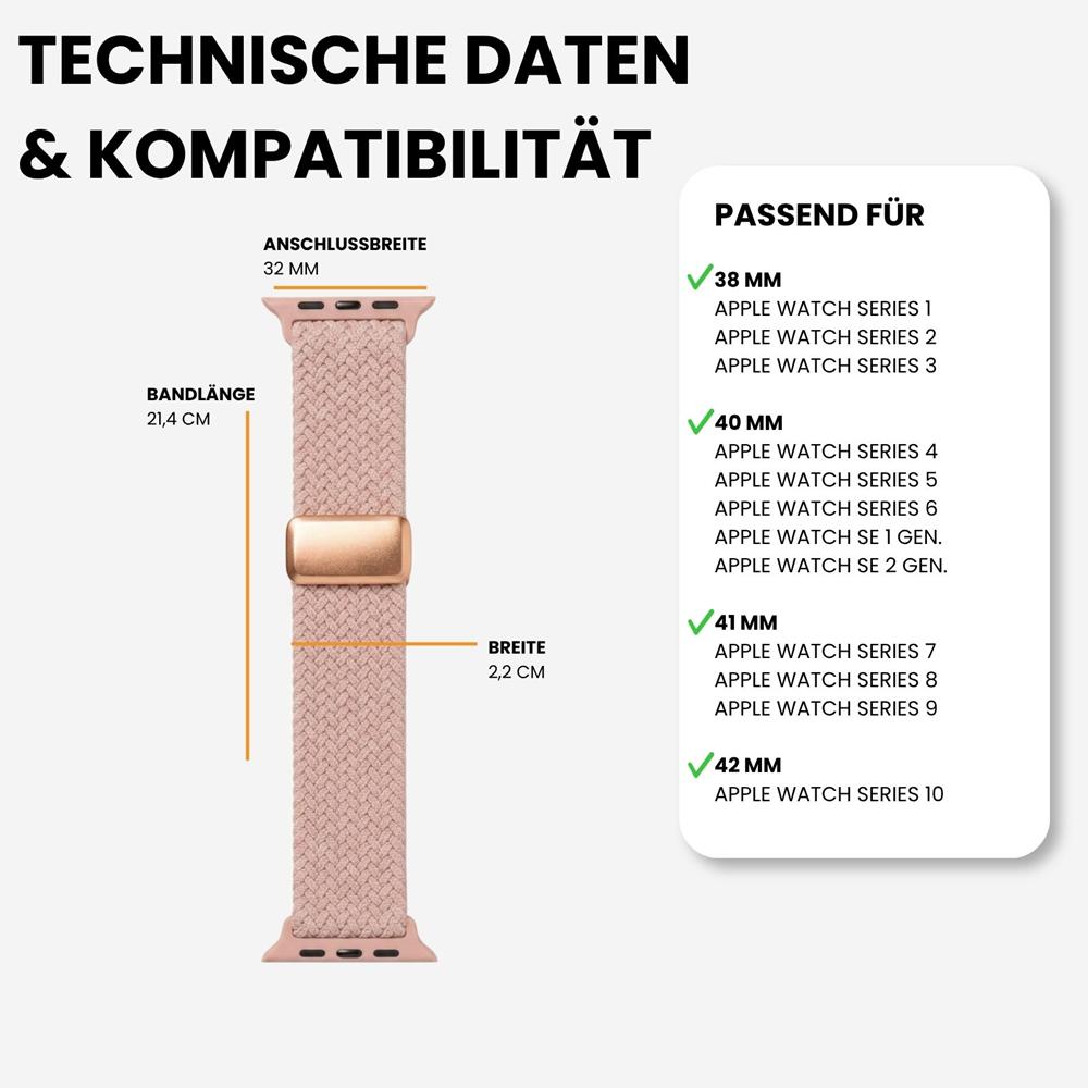 Loop Nylonarmband für Apple Watch 1-11/SE1-3 - 38/40/41/42mm in Zartrosa - Universal