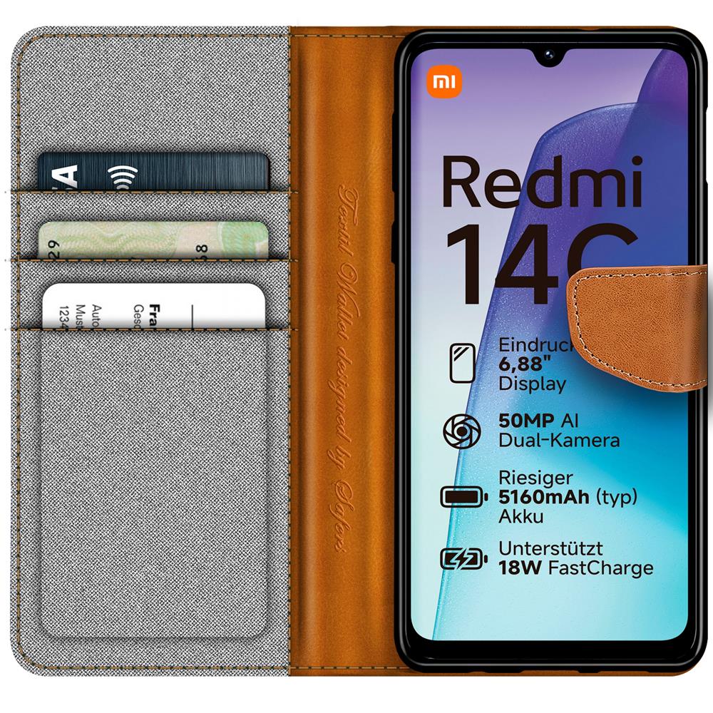 Textil Wallet für Xiaomi Redmi 14C in Grau