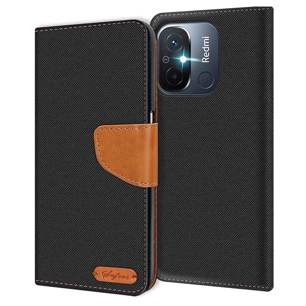Textil Wallet für Xiaomi Redmi 12C in Schwarz