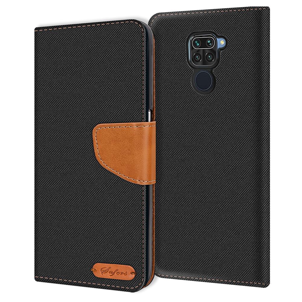 Textil Wallet für Xiaomi Redmi Note 9 in Schwarz