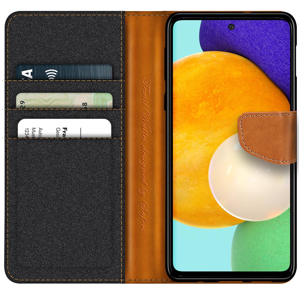 Textil Wallet für Samsung Galaxy A72 in Schwarz
