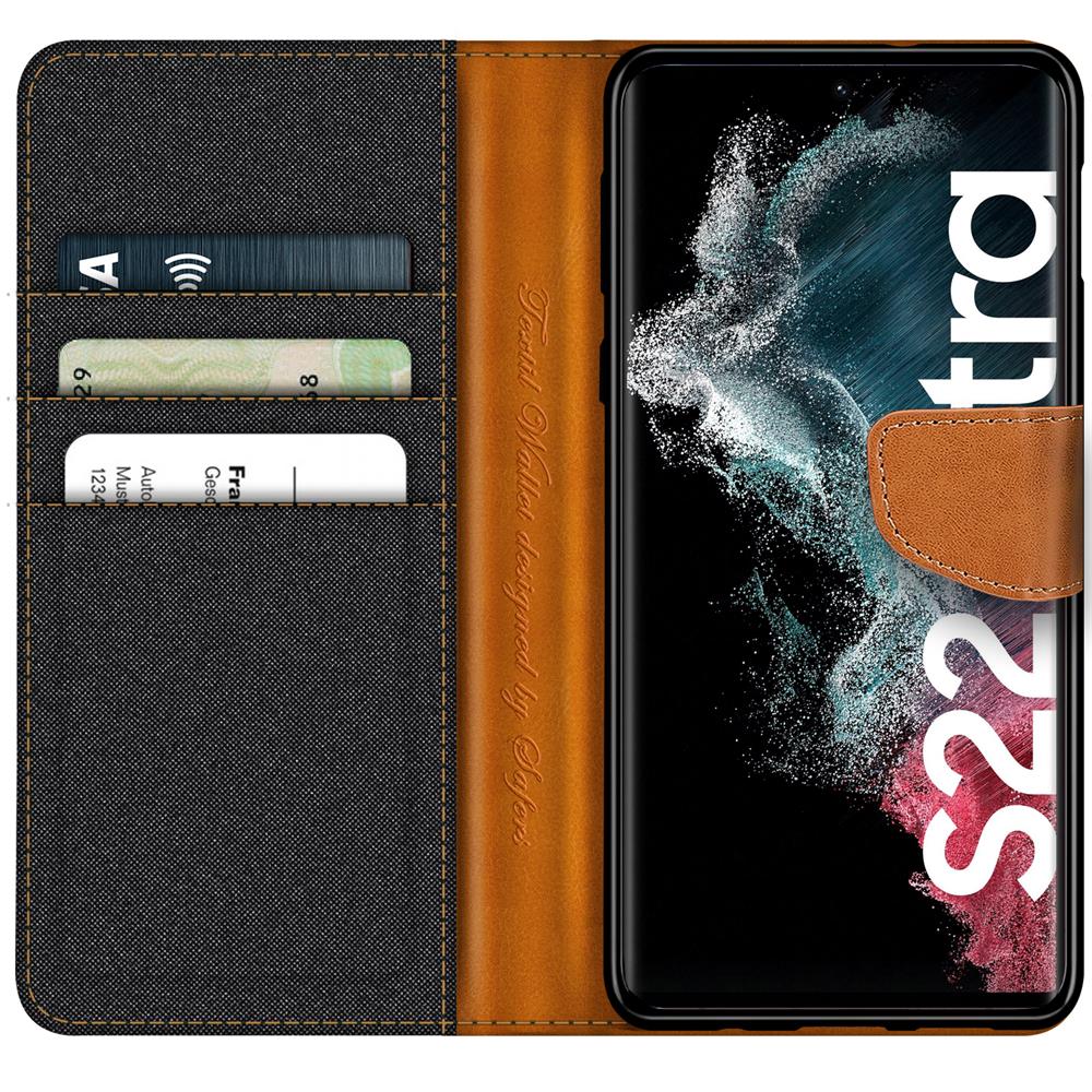 Textil Wallet für Samsung Galaxy S22 Ultra in Schwarz