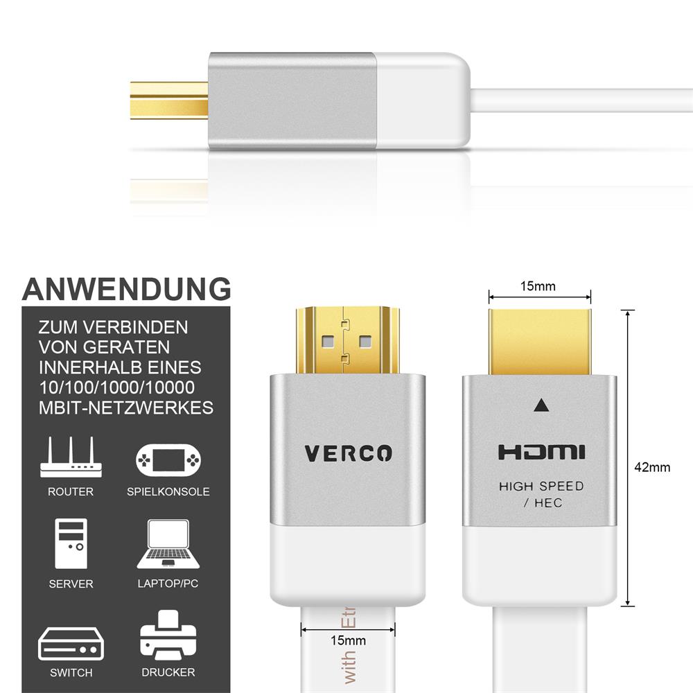 HDMI Flach Kabel - HD-Flat-100B - 7.5M in Weiss