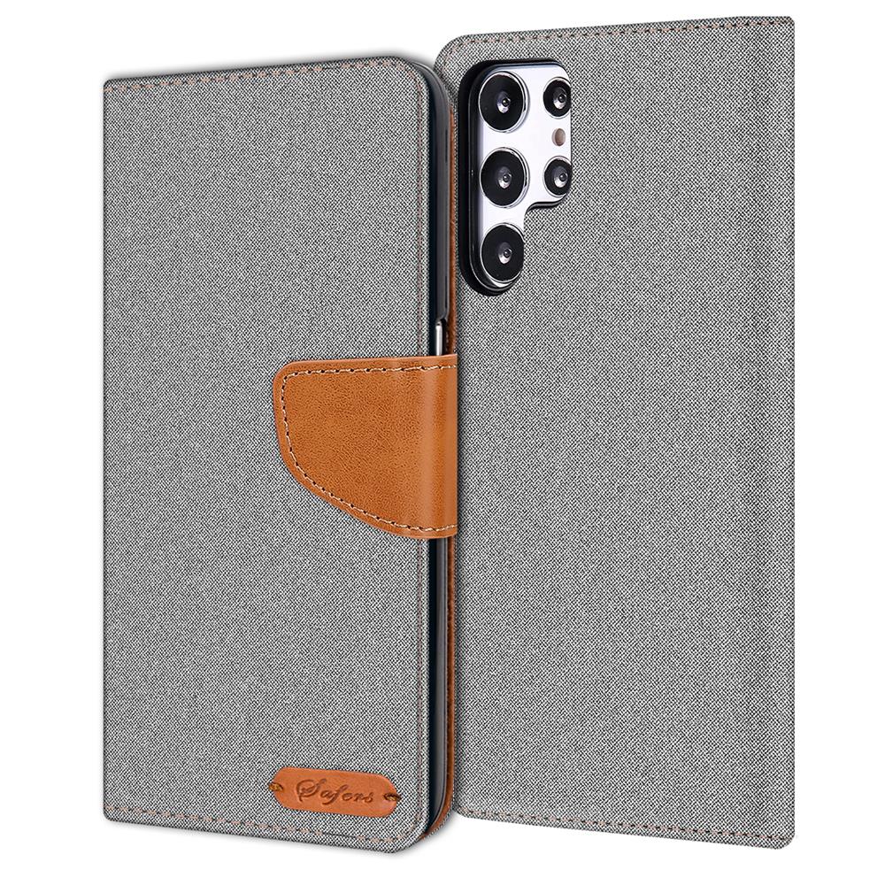 Textil Wallet für Samsung Galaxy S23 Ultra in Grau