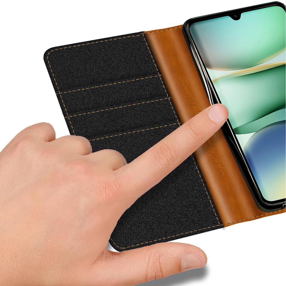 Textil Wallet für Xiaomi Redmi A5 in Schwarz