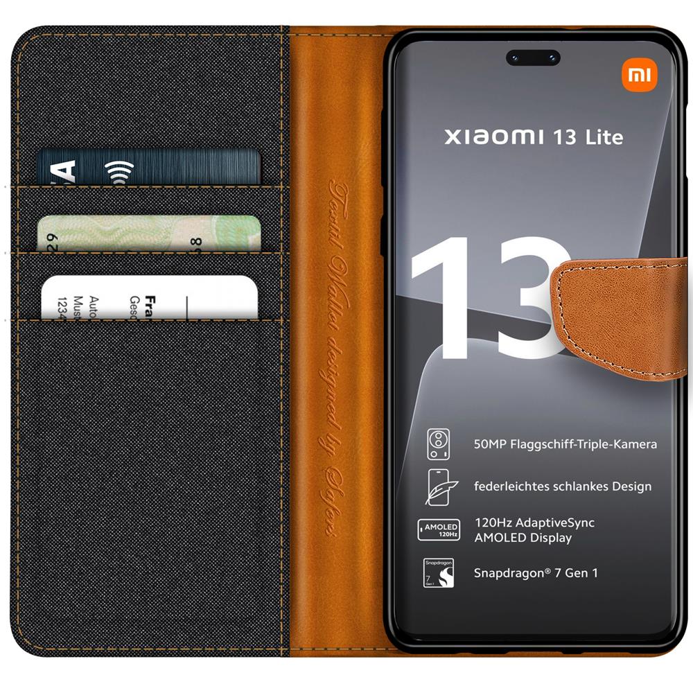 Textil Wallet für Xiaomi 13 Lite in Schwarz