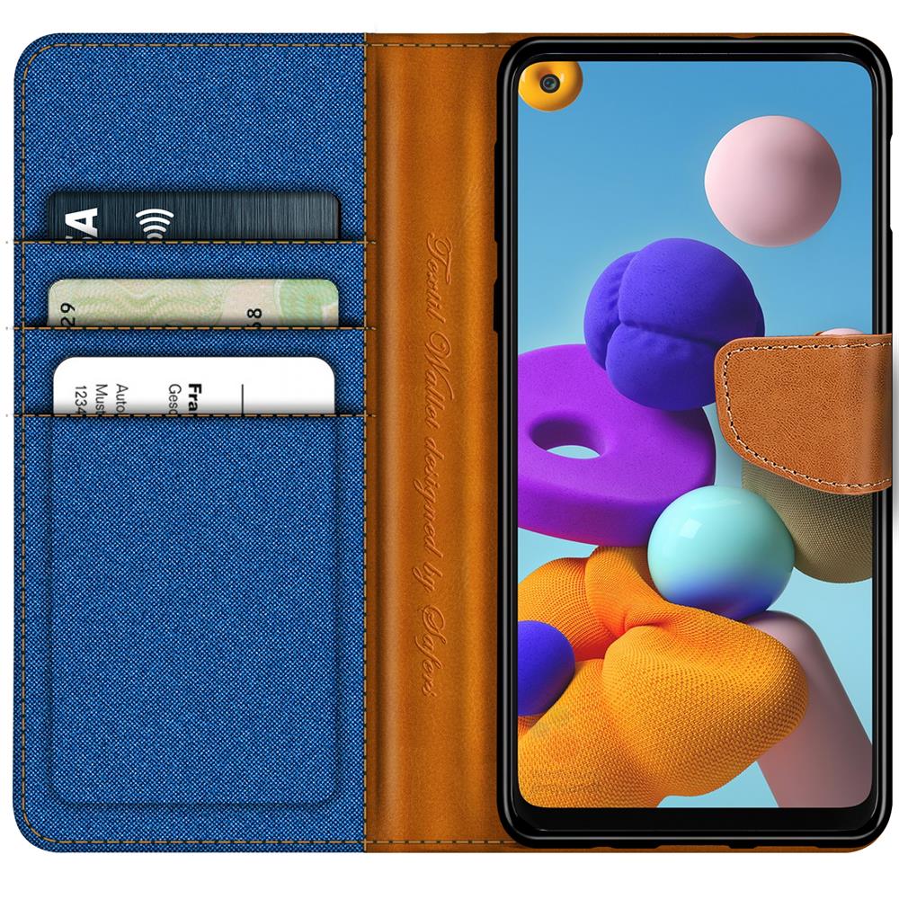 Textil Wallet für Samsung Galaxy A21s in Blau