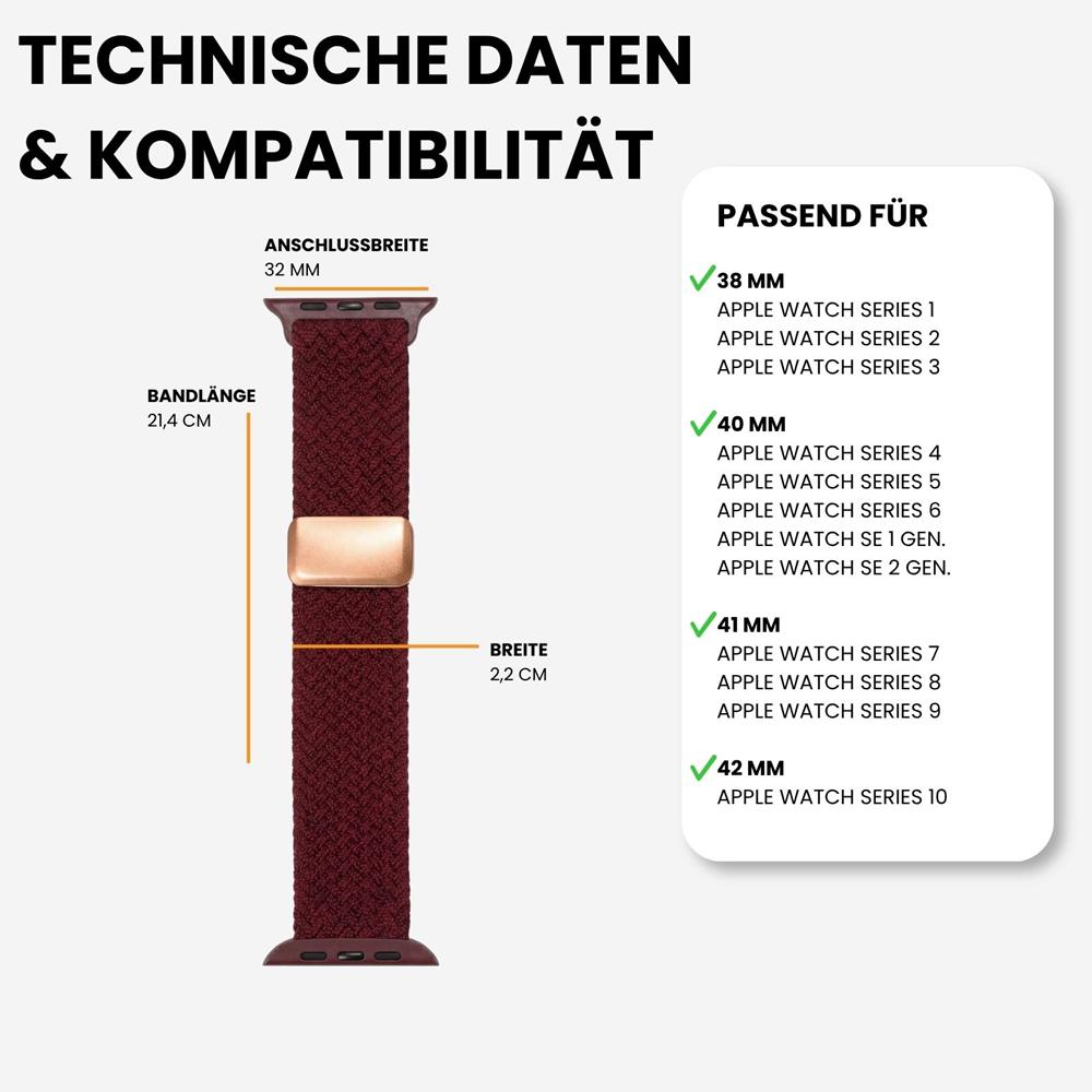 Loop Nylonarmband für Apple Watch 1-11/SE1-3 - 38/40/41/42mm in Weinrot - Universal