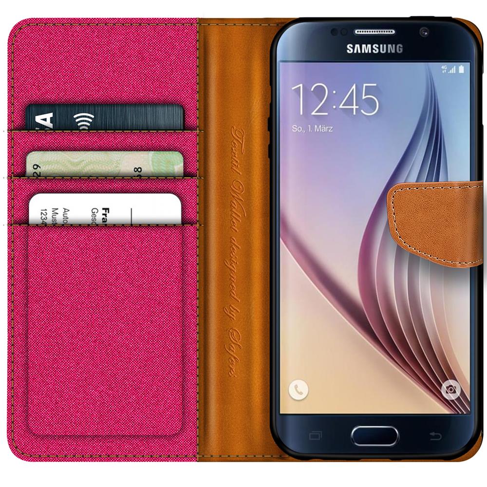 Textil Wallet für Samsung Galaxy S6 in Pink