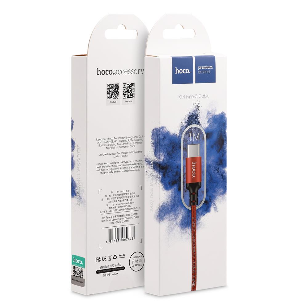Hoco USB Kabel - X14 Type-C - 2M in Schwarz-Rot