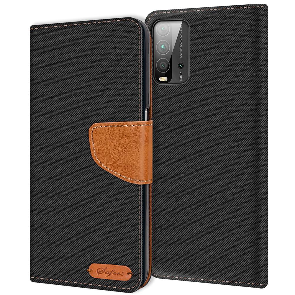 Textil Wallet für Xiaomi Redmi 9T in Schwarz