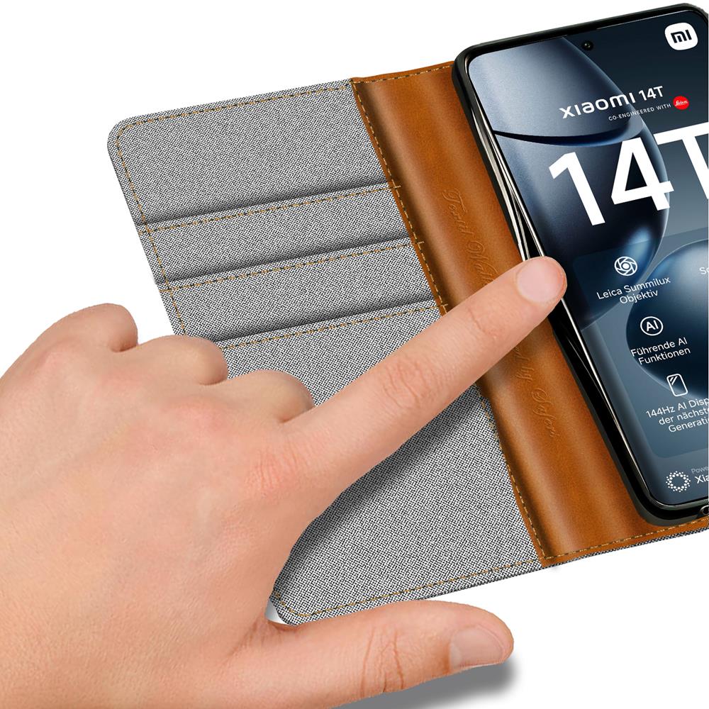 Textil Wallet für Xiaomi 14T Pro in Grau